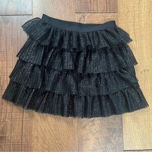 Nwt sparkly tiered skirt girls Sz small 6/6X black silver dot lined cat  & jack